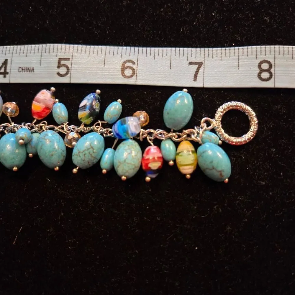 NWOT Turquoise Bead + Glass Bead Charm Bracelet